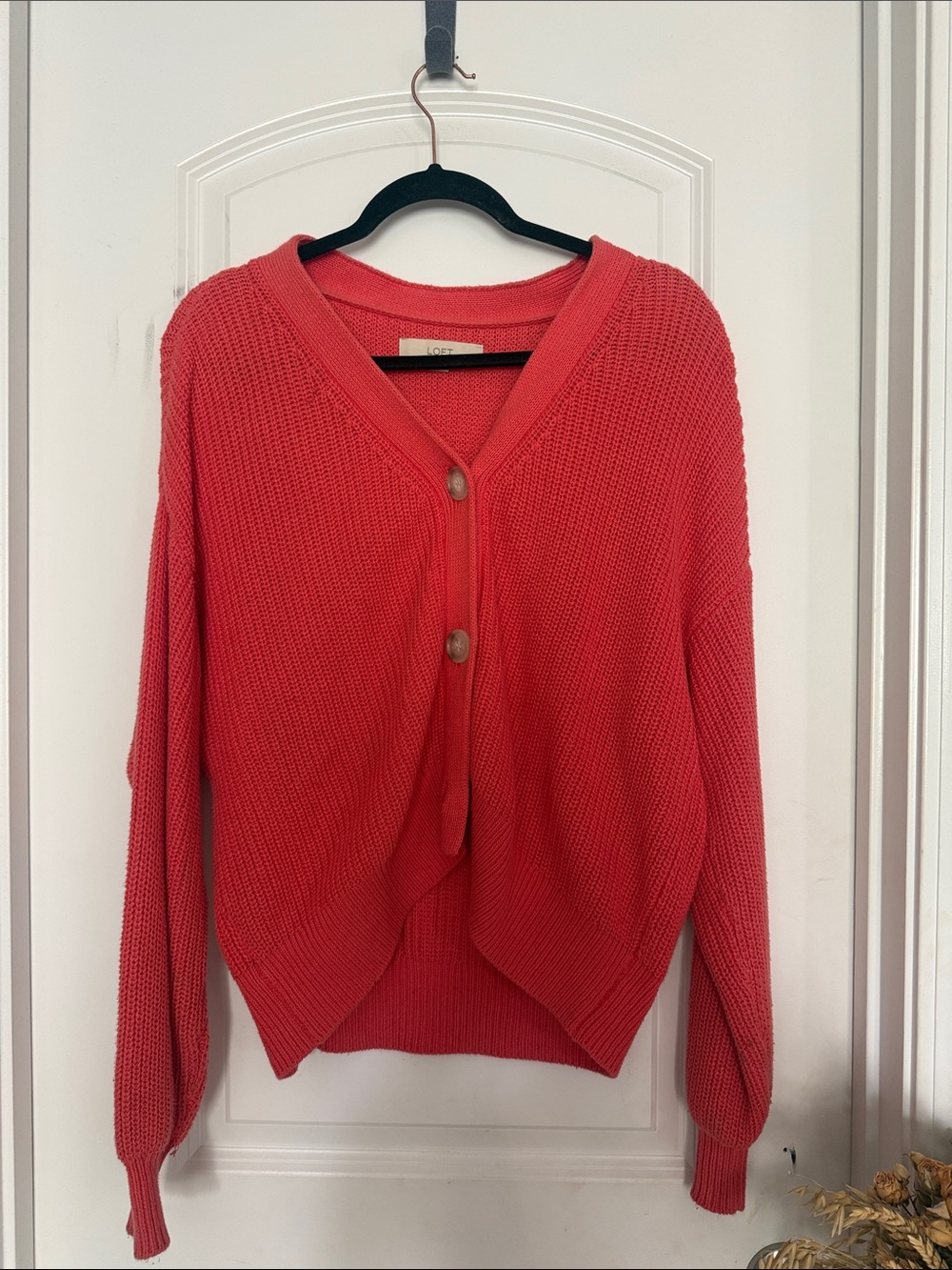LOFT Coral Button-Front Knit Cardigan